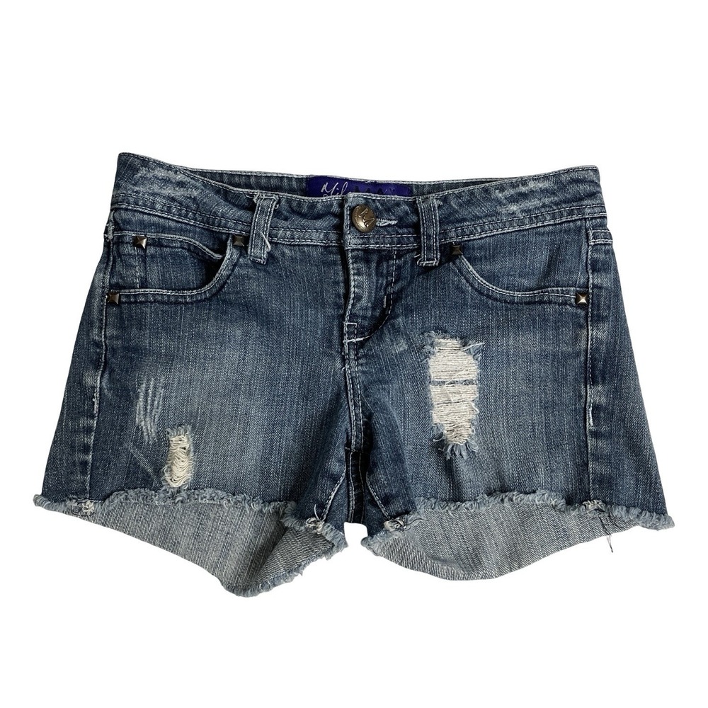 Miley Cyrus Denim Shorts Juniors 3 Low Rise Distressed Cutoff Raw Frayed Hem